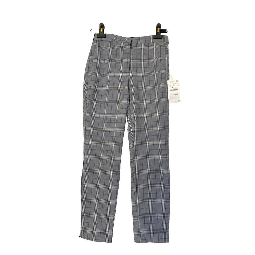 NWT Zara Basic Gray Checkered Plaid Trousers Elas… - image 2